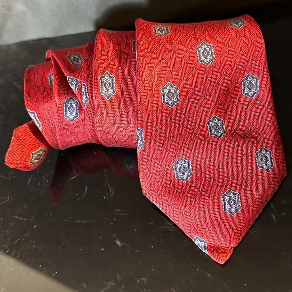 Christian Dior Red Silk Tie Deep Modern Neckwear  Mid Century Modernist Diamonds